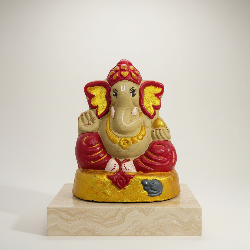 OM SAI SHG Gomai Eco-Friendly Shenacha Cow Dung Maroon Ganpati Statue 9 Inch Handcrafted Clay 100% Biodegradable Pack Of 1 Idol