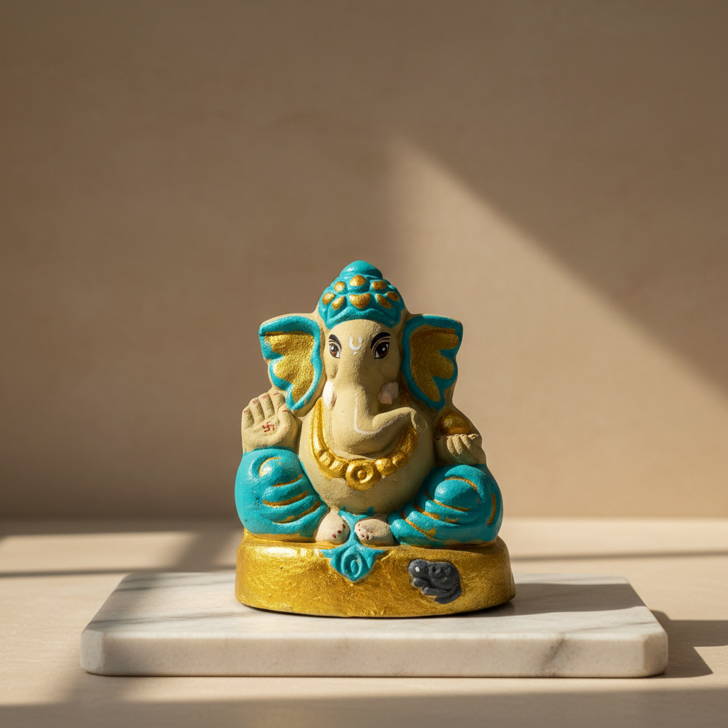 OM SAI SHG Gomai Eco-Friendly Shenacha Cow Dung Purple Ganpati Statue 9 Inch Handcrafted Clay 100% Biodegradable Pack Of 1 Idol (Copy)