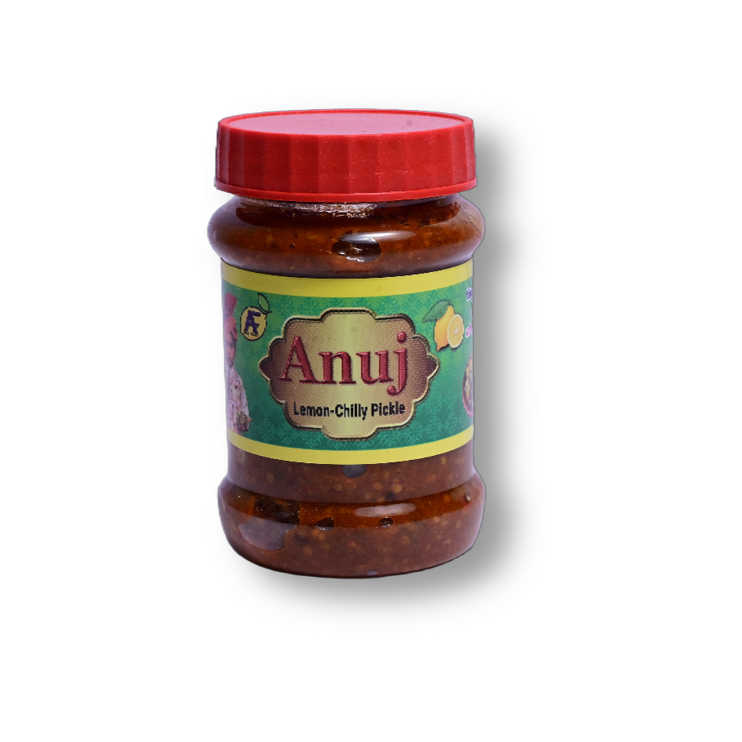 ANUJ FOODS Lemon Chilly Pickle, Made By Natural Ingredients, No Artificial Flavours, Pack of 500 gms