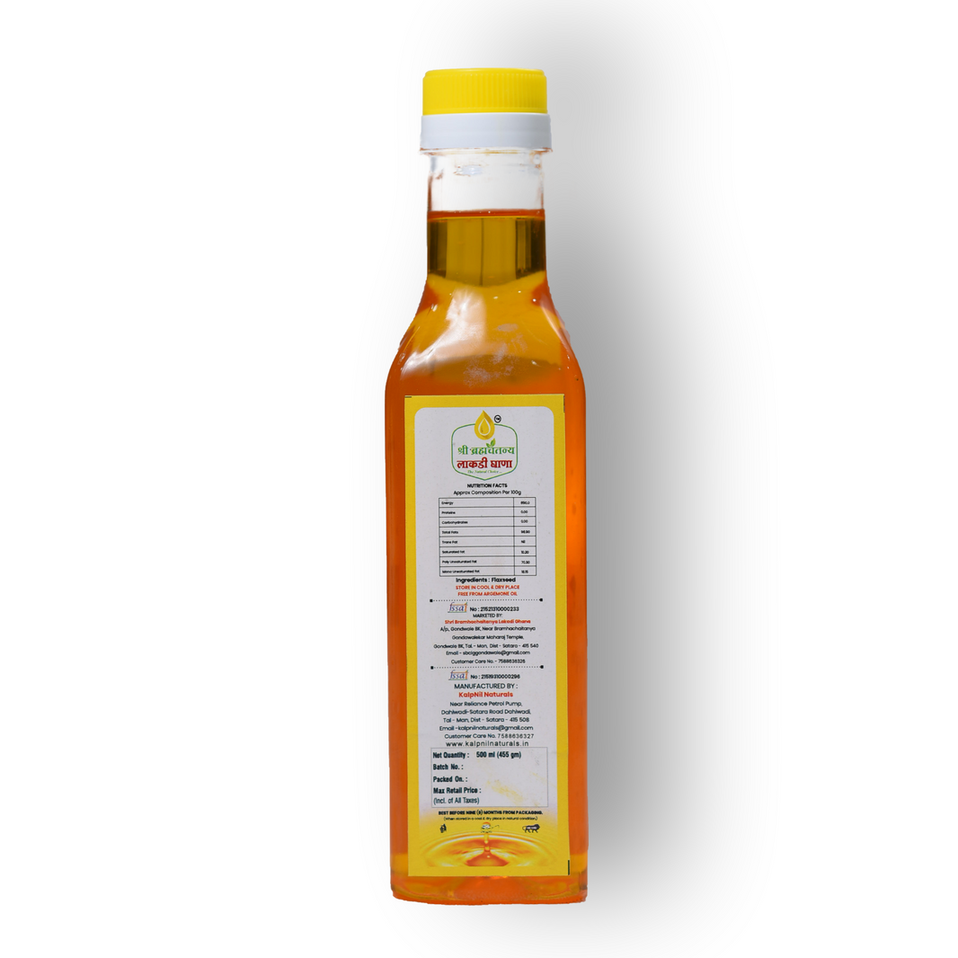 KALPNIL Pure Flaxseed Oil, Jawas Oil, wooden Pressed Oil, Samarth SHG, Natural, Chemical Free, 500 ml