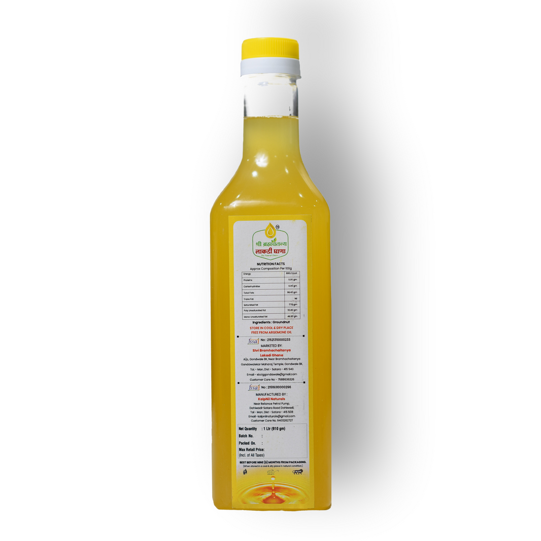 KALPNIL Pure Groundnut Oil, wooden Pressed Oil, Samarth SHG, Natural, Chemical Free, 1000ml