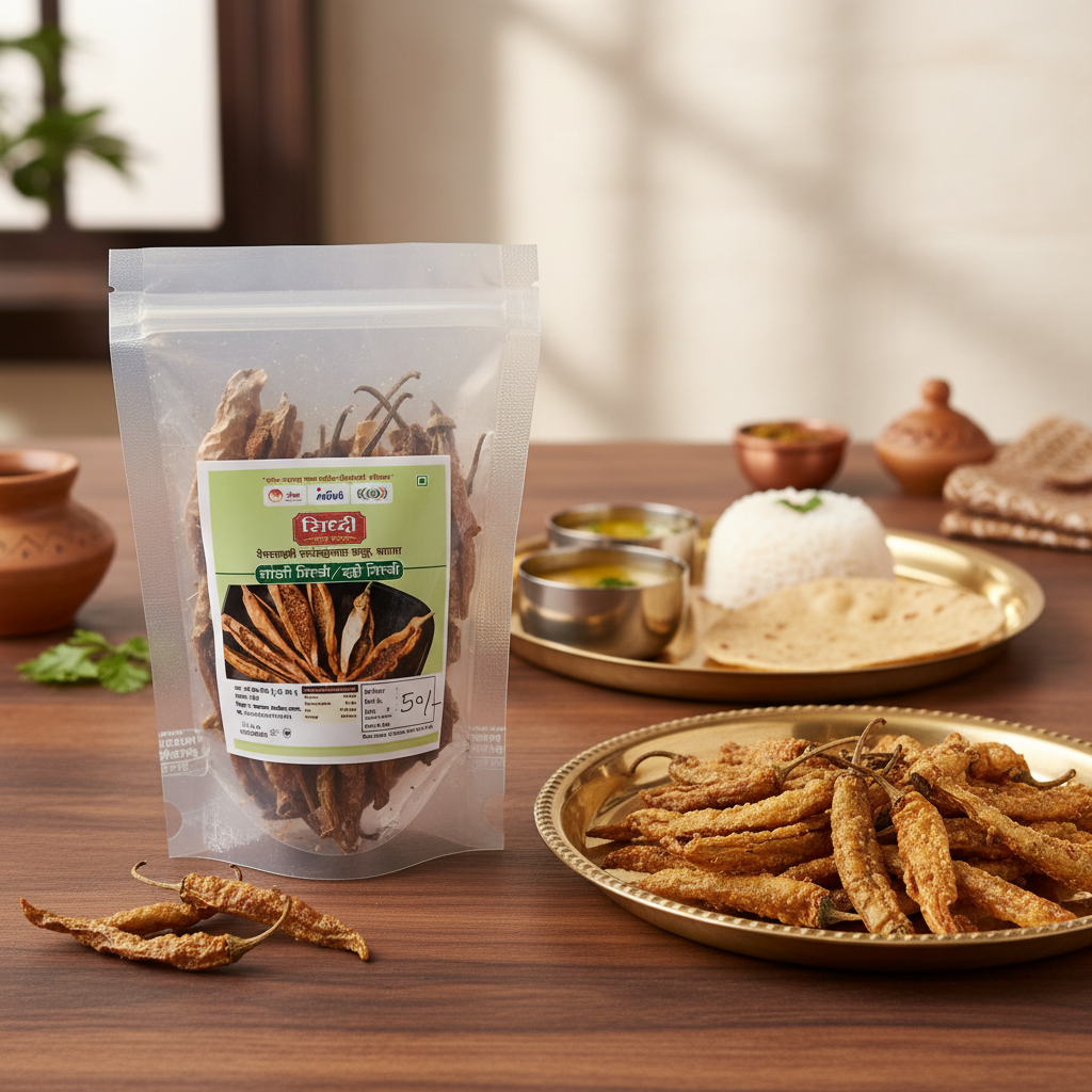 GRAMLOK NATURALS Panchmukhi Sandge Mirchi Dahi Pack Of 500gm Traditional Sun Dried Chilli Ready To Fry Authentic Maharashtrian Premium Quality Side Dish