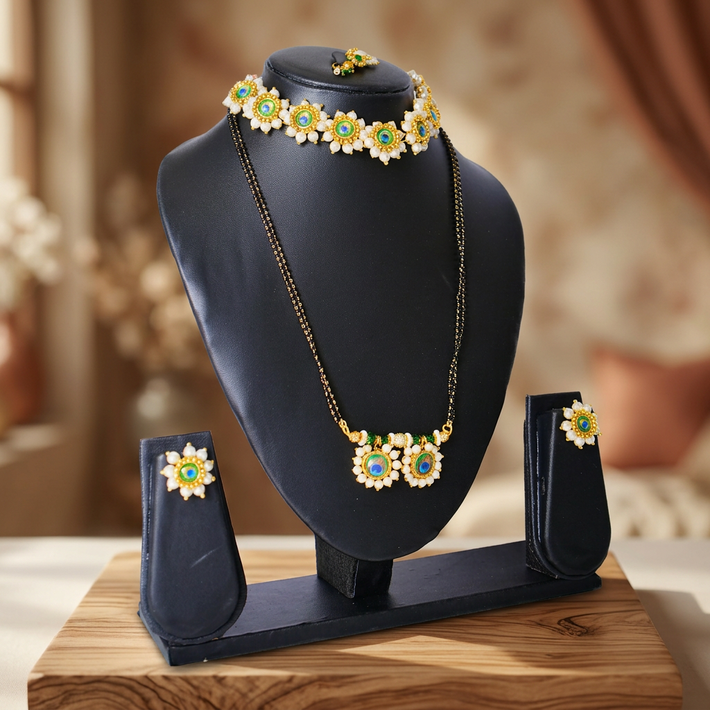 EKTA HANDMADE JEWELLERY Handmade Morpis Har Artificial Necklace Set Pack of 1 Piece Traditional Elegant Lightweight Pearl Crafted Cultural Premium Festive Wear Design