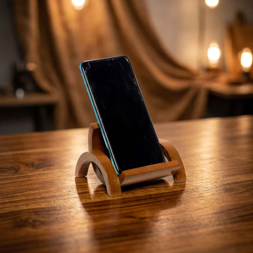ECO AURA Wooden Mobile Stand, Wooden ART, Ujjwala SHG, Natural Wood, Local Craftsmanship, Pack of 1 No