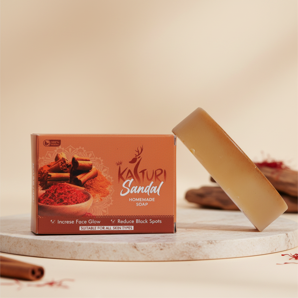 KASTURI Sandalwood Soap Handmade Bathing Bar Natural Ingredients No Artificial Chemicals Paraben Free Sulphate Free Traditional Skin Care Pack of 100 gm