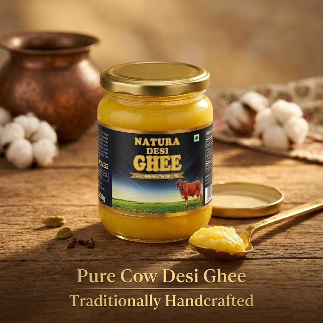 NATURA DESI Ghee, Made By Cow Milk, No Artificial Essence, pack of 500 ml