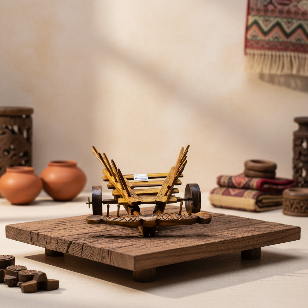 SANT GYANESHWAR Wooden Bullock Cart Toy Natural Wood Traditional Handmade SHG Craft Pack of 1