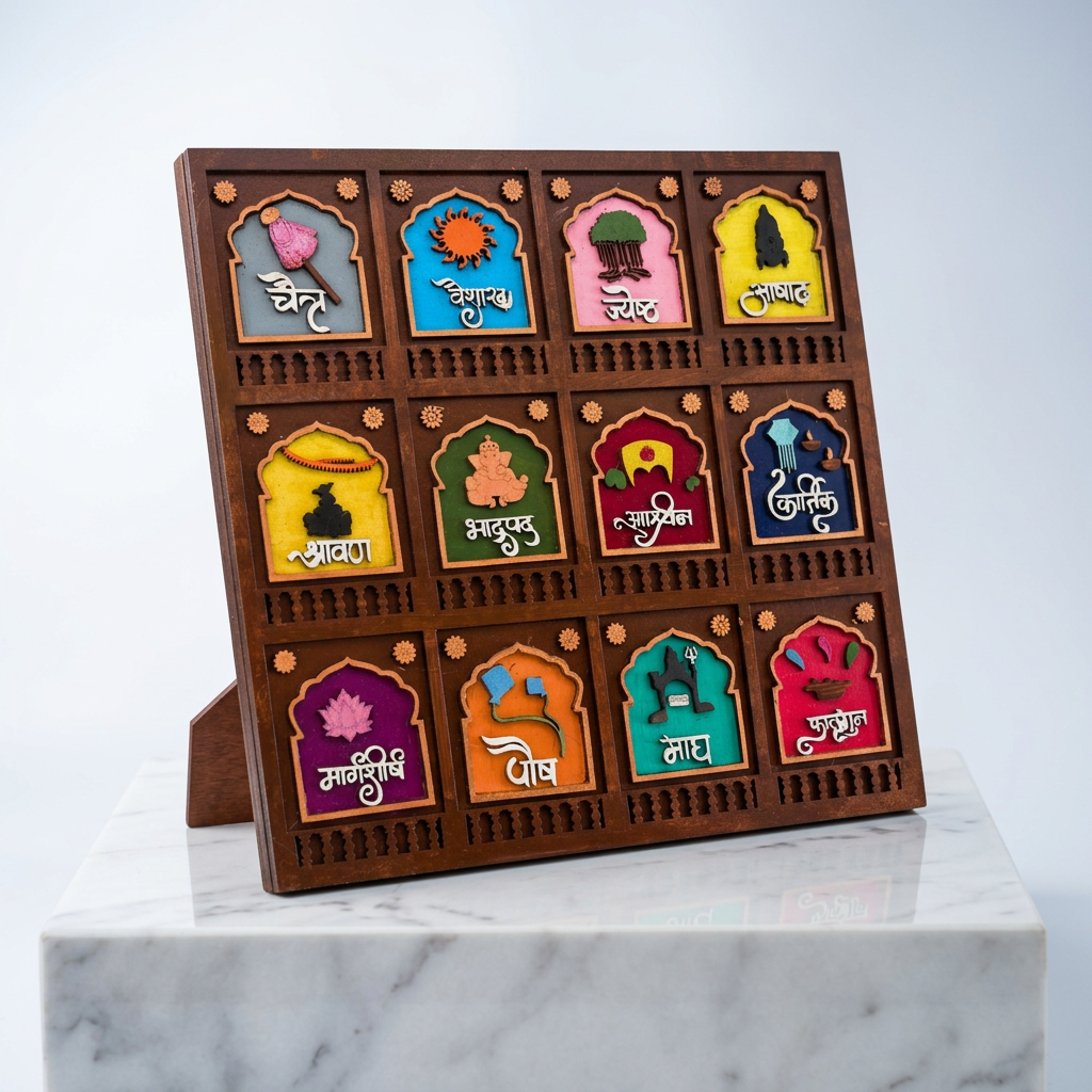 HANDCRAFTED BLISS Marathi Mahine Square Frame 18x18 Inch Traditional Wall Art Decorative Piece Cultural Home Decor Handcrafted By SHG Pack Of 1 Piece