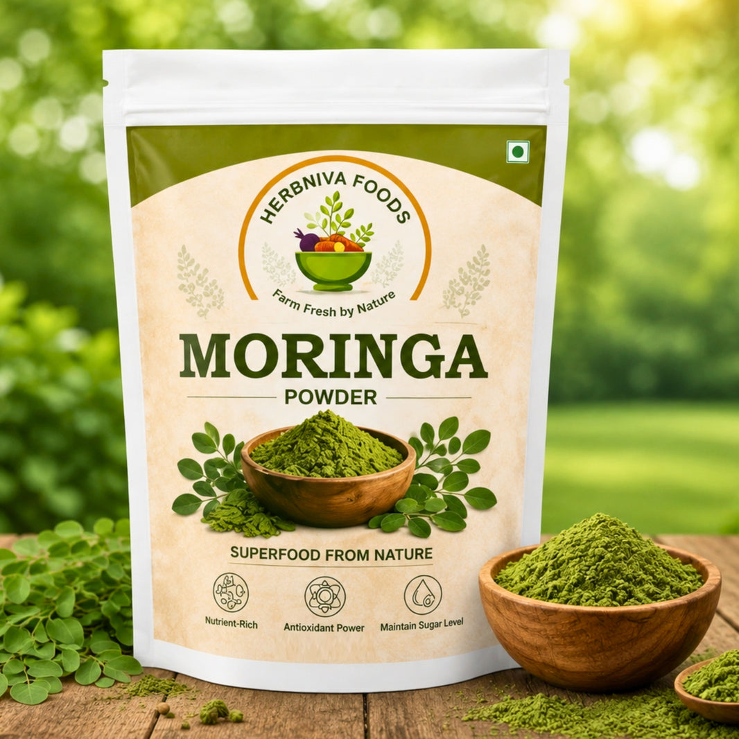 HERBNIVA FOODS Moringa Powder Pack Of 100g Natural Superfood Rich In Nutrients Antioxidants Immunity Support Chemical Free Daily Wellness Supplement