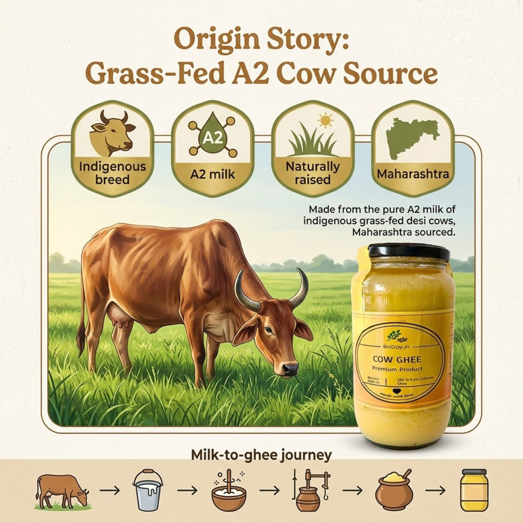 BIODAY.IN Pure Cow Milk Desi Ghee No Artificial Essence Handcrafted by Sai SHG Pack of 200 ml