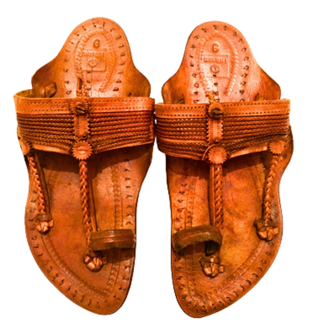 LIDCOM Khas Kapashi Kolhapuri Chappal Genuine Leather Handcrafted Traditional Footwear Tan Pack of 1