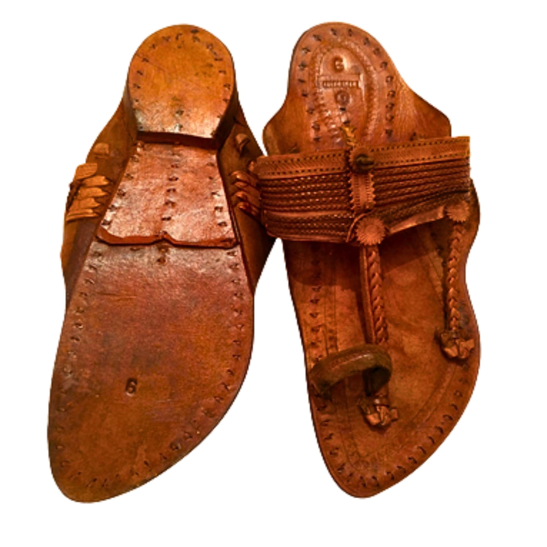 LIDCOM Khas Kapashi Kolhapuri Chappal Genuine Leather Handcrafted Traditional Footwear Tan Pack of 1