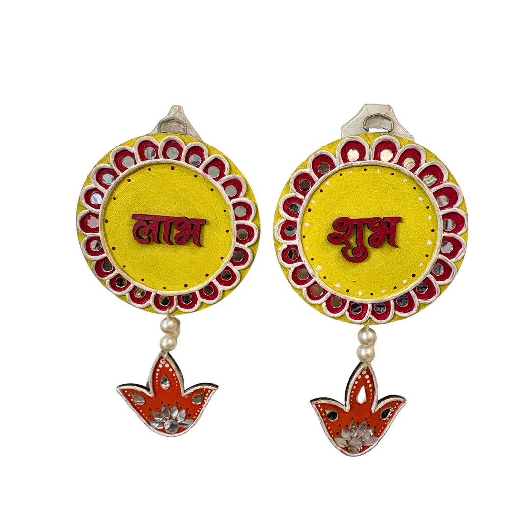 SUJATA CREATIONS Shubh Labh Hanging 4x8 Inch Traditional Auspicious Wall Hanging Entrance Door Home Decor Pack of 1 Piece
