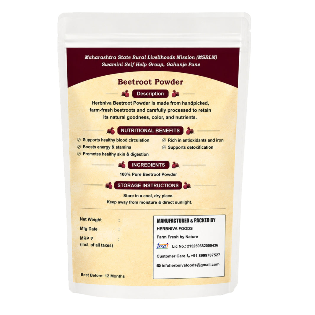 HERBNIVA FOODS Beetroot Powder Pack Of 100g Natural Superfood Rich In Iron Antioxidants Daily Wellness Energy Support Chemical Free Hygienically Processed