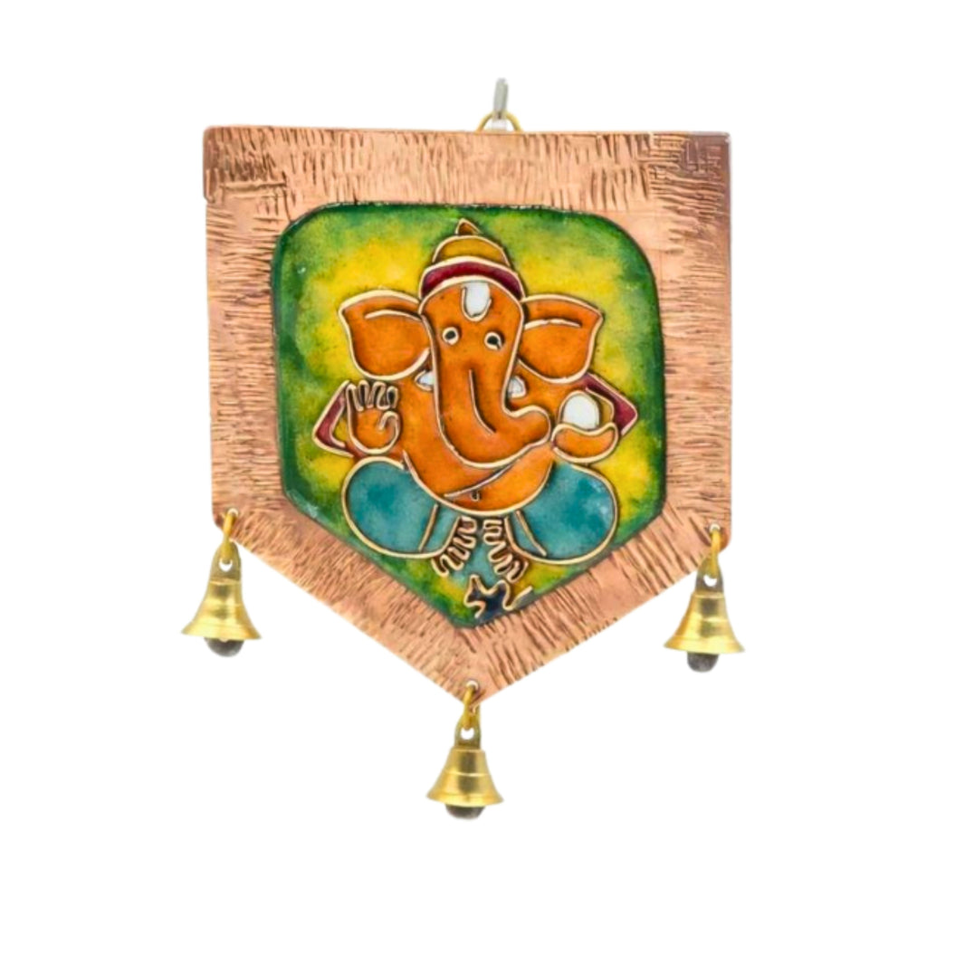 TAMRAKALA Three Bell Ganesh Green Colour Pack Of 1 Item Handcrafted Decorative Ganesh Wall Hanging Spiritual Home Decor Gift