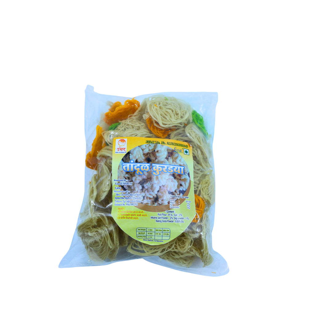 PIYUSH GRUH UDYOG, Rice Kurdai, Handmade, Samarth SHG, High-Quality Ingredients, Crispy, Flavor, Pack of 1000 gms