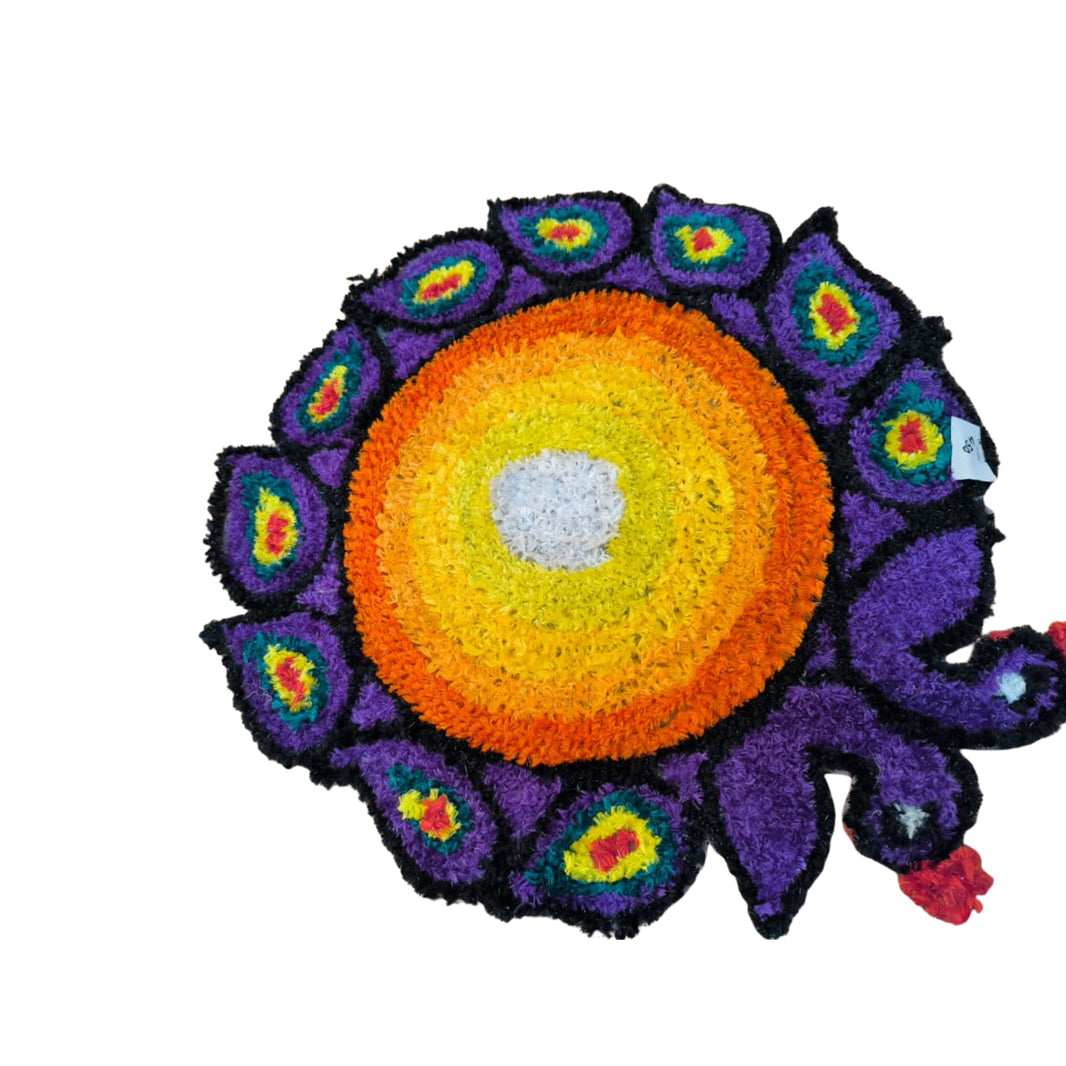ESHWARI Woolen Rangoli Mat Pack of 2 Traditional Decorative Floor Mat Colorful Handcrafted Design Ethnic Home Decor Artisan Made
