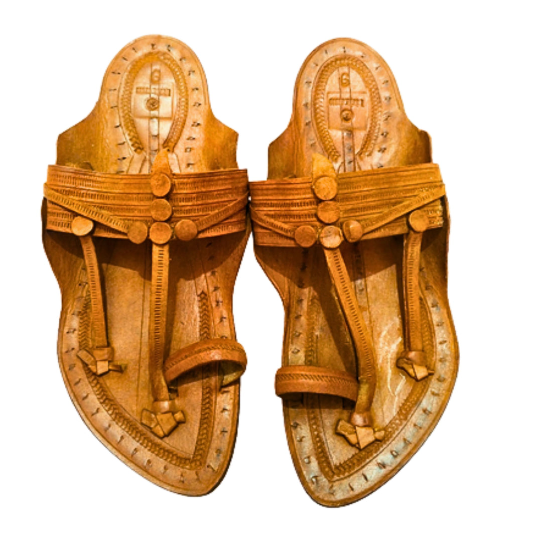 LIDCOM Kurundwadi Kolhapuri Chappal Genuine Leather Handcrafted Traditional Footwear Tan Pack of 1