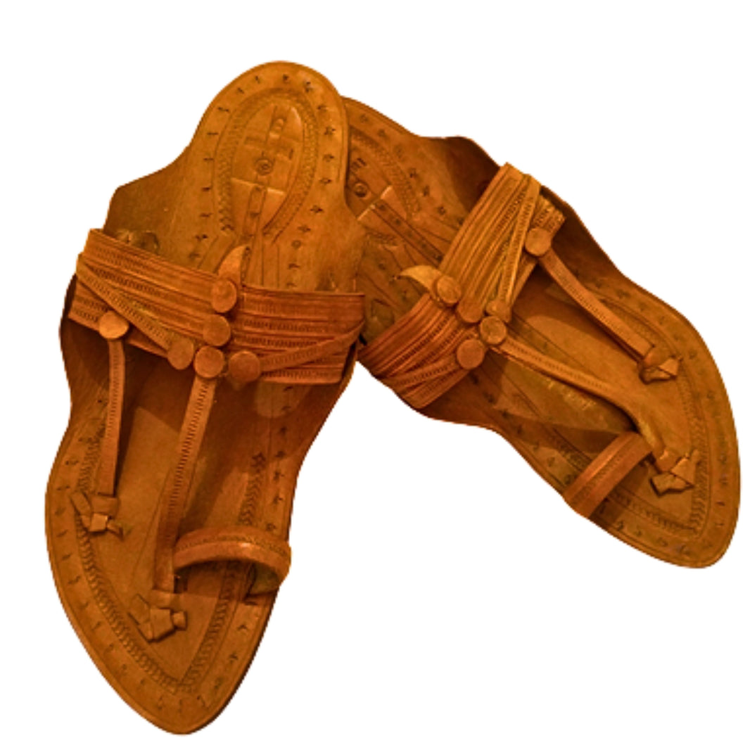 LIDCOM Kurundwadi Kolhapuri Chappal Genuine Leather Handcrafted Traditional Footwear Tan Pack of 1