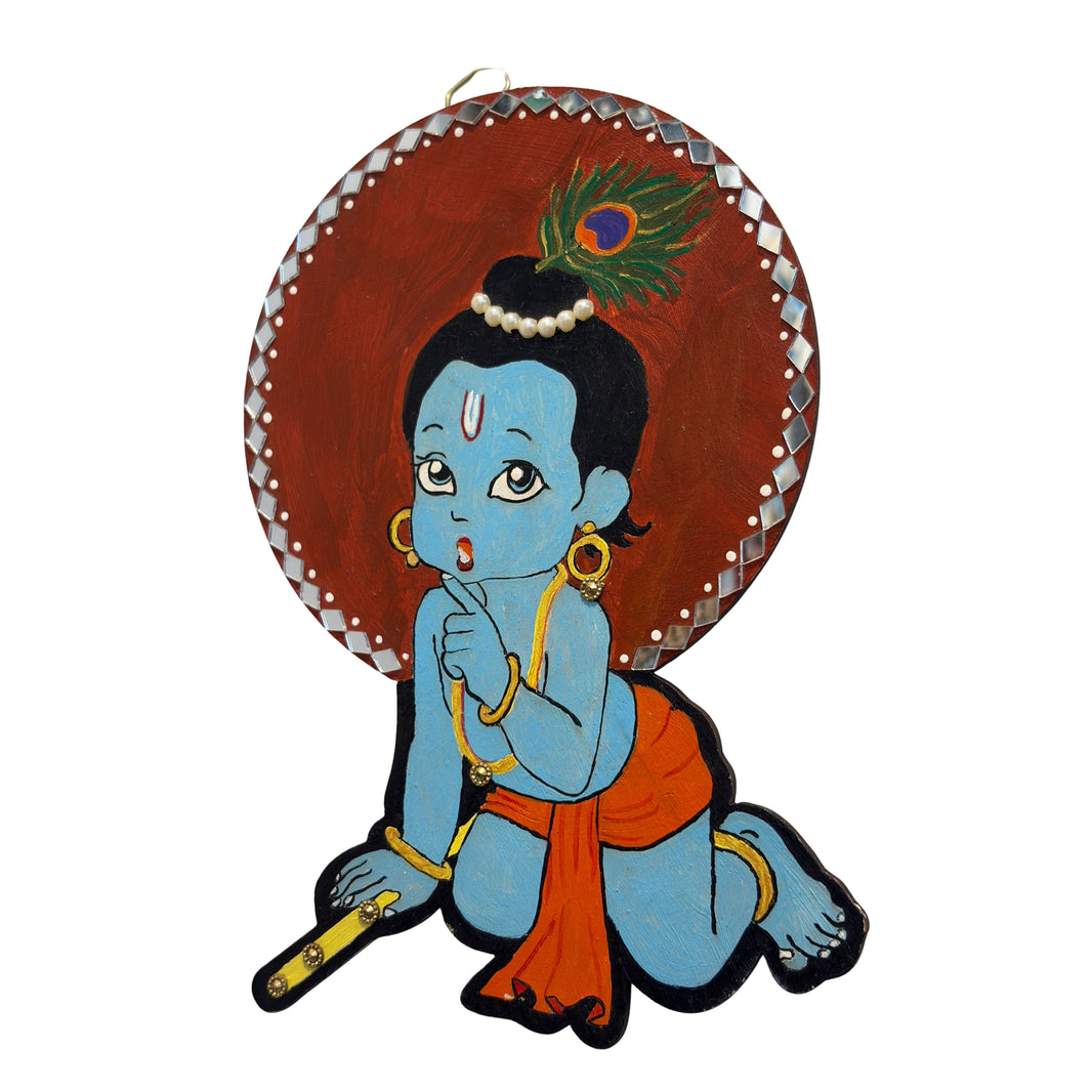 SUJATA CREATIONS Little Krishna Hanging 7x5 Inch Handmade Devotional Wall Hanging Spiritual Home Decor Pack of 1 Piece