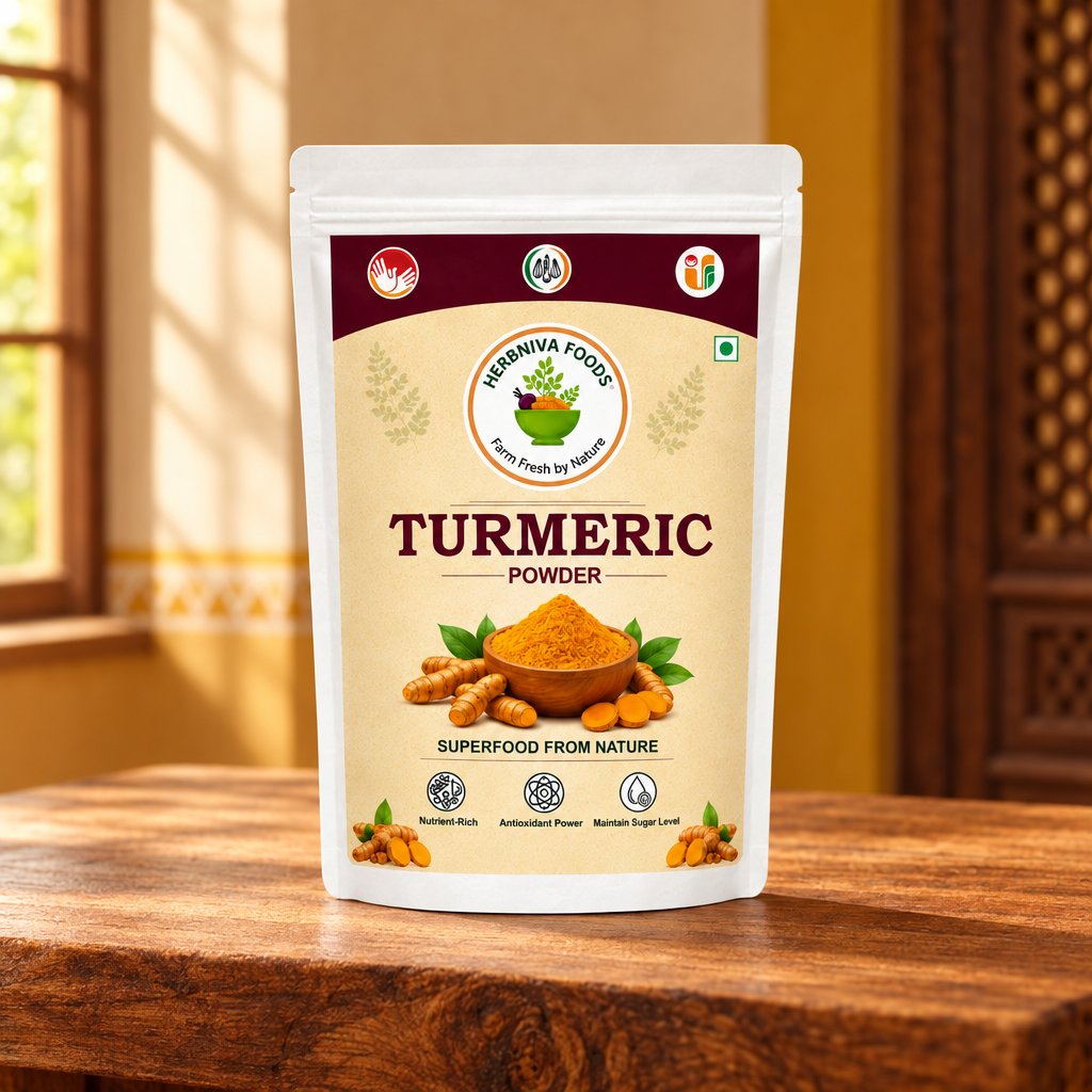 HERBNIVA FOODS Turmeric Powder Pack Of 100g Natural Curcumin Rich Spice Pure Golden Colour Fresh Aroma Daily Cooking Chemical Free