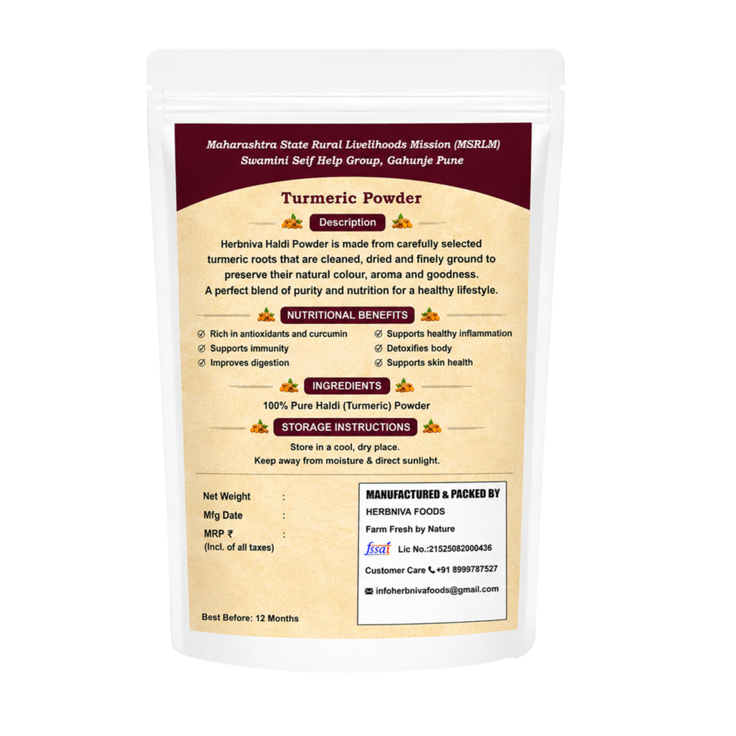 HERBNIVA FOODS Turmeric Powder Pack Of 200g Natural Curcumin Rich Spice Pure Golden Colour Fresh Aroma Daily Cooking Chemical Free