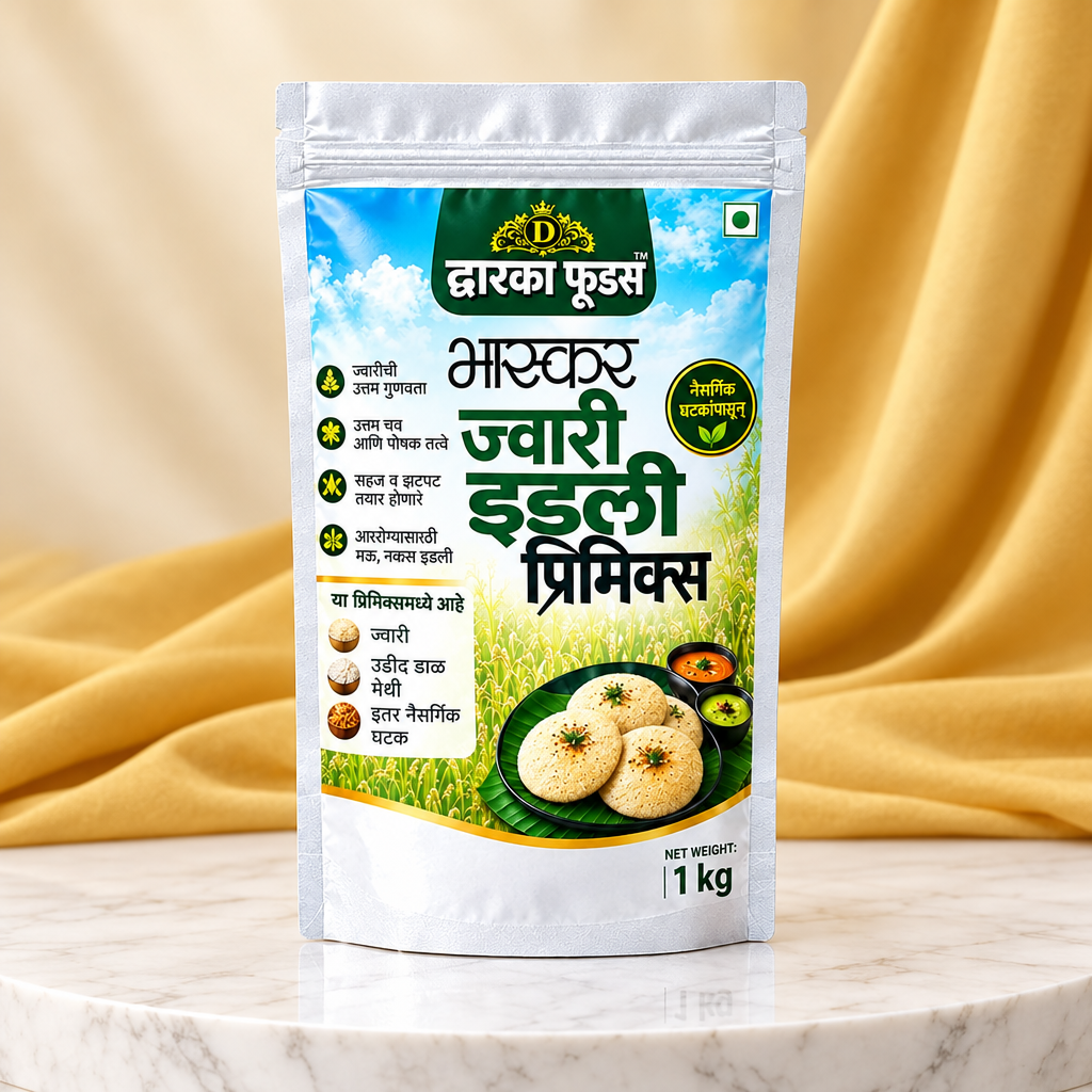 DWAIKA FOODS Jowar Idli Premix Pack Of 1kg Traditional Sorghum Instant Breakfast Mix Soft Steamed Idli Quick Easy Nutritious Indian South Indian Style Family Meal