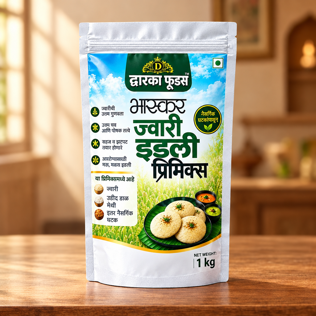 DWAIKA FOODS Jowar Idli Premix Pack Of 1kg Traditional Sorghum Instant Breakfast Mix Soft Steamed Idli Quick Easy Nutritious Indian South Indian Style Family Meal
