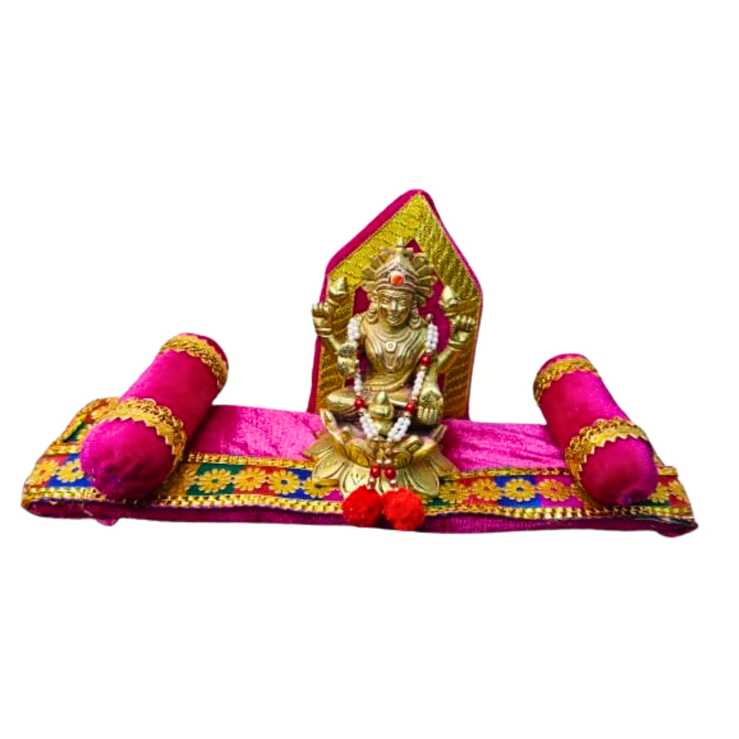 MORAYA Pink Velvet Pooja Aasan for God Idol/Chowki Aasan, Kapda Cloth for Puja, Shelf Home Mandir, God Idol Sitting Golden Less, Rukhamini SHG, Pack Of 1