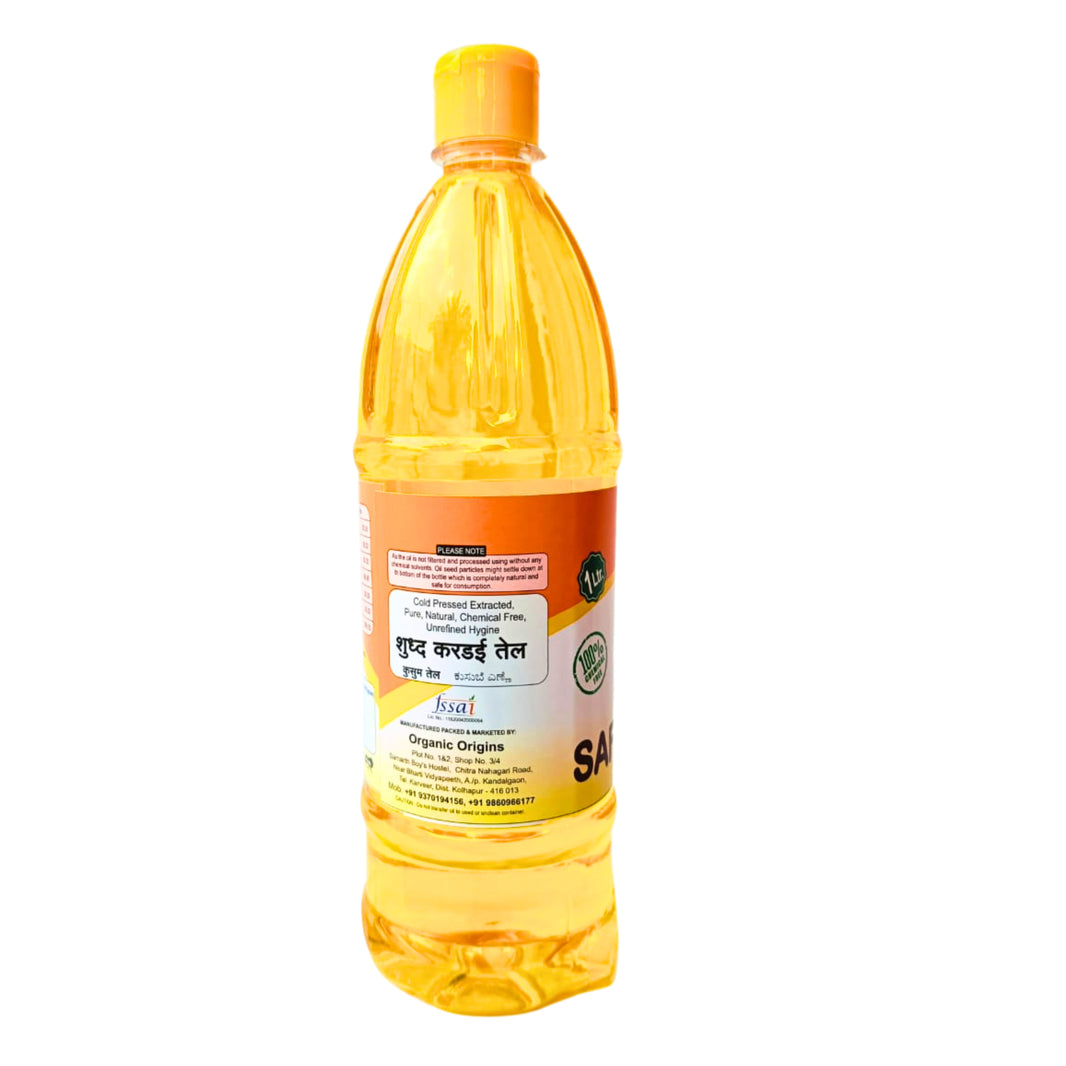 ORGANIC ORIGINS Pure Safflower Oil, wooden Pressed Oild,  Sakhi SHG, Natural, Chemical Free, 910gm