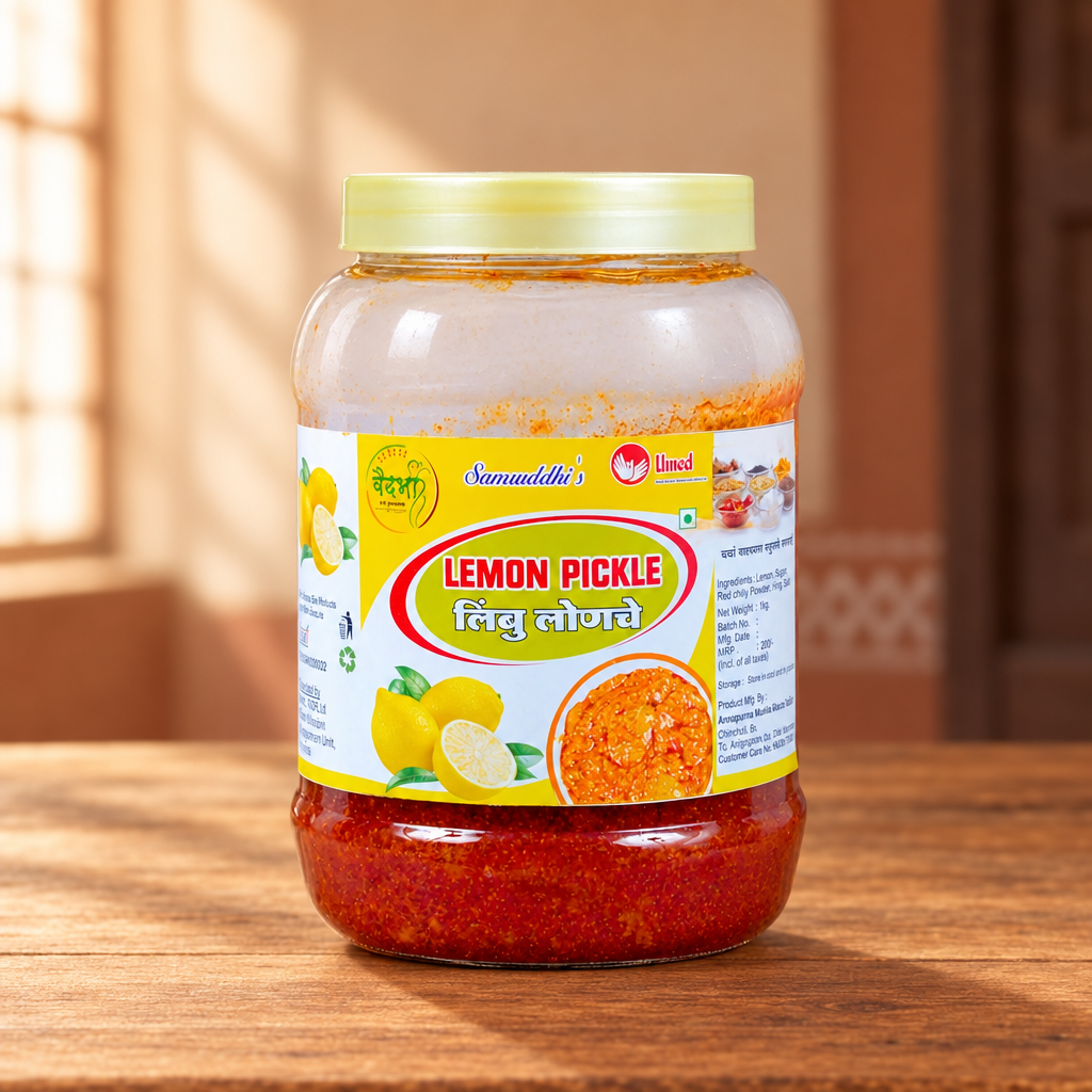 SAMRUDHI'S Lemon Pickle, Annapurna SHG, Natural Ingredients, No Artificial Colour, Pack of 1000gm