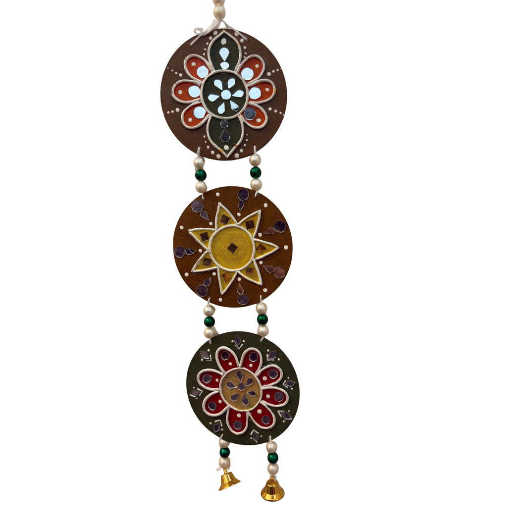 SUJATA CREATIONS Three Round Brown Hanging 4x17 Inch Handmade Decorative Latkan Wall Hanging Home Decor Pack of 1 Piece
