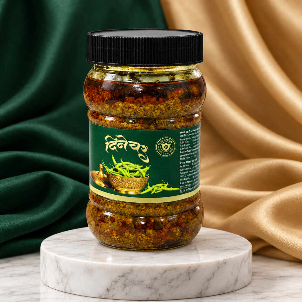 DINATURE, Green Chilli Pickle, Spicy, Handmade Pickle, Natural Ingredient, No Artificial Essence, Pack of 200 gm