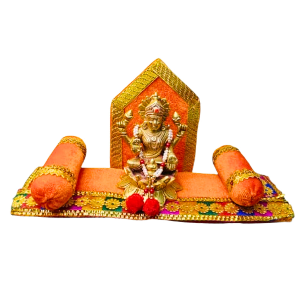 MORAYA Orange Velvet Shahi Aasan for God Idol/Chowki Aasan, Kapda Cloth for Puja, Shelf Home Mandir, God Idol Sitting Golden Less, Rukhamini SHG, Pack Of 1