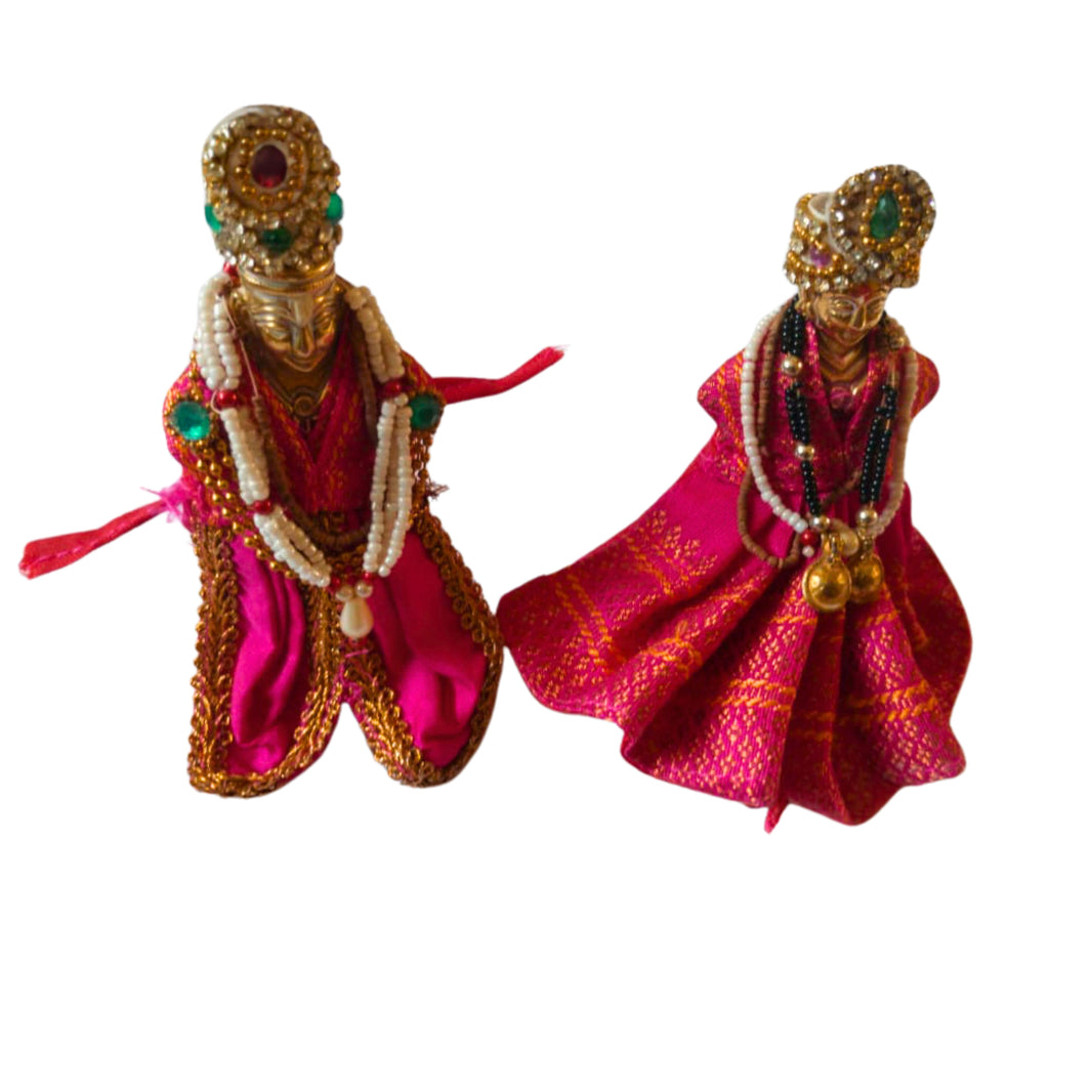 ESHWARI Laddu Gopal Radha Rani Clothes Pack of 4 Traditional Devotional Dress Set Colorful Handcrafted Temple Worship Outfit
