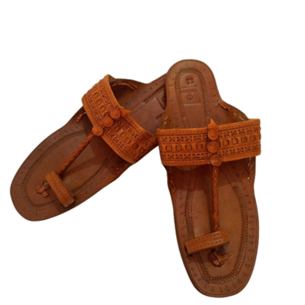 LIDCOM A Design Kolhapuri Chappal Genuine Leather Handcrafted Tan Pack of 1