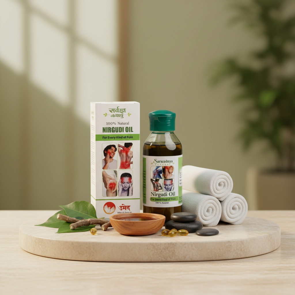 SARWADNYA Nirgudi Pain Relief Oil Joint Muscle Care With Hadjodi Vitamin E Traditional Herbal Body Massage Oil For Daily Use Pack Of 50g
