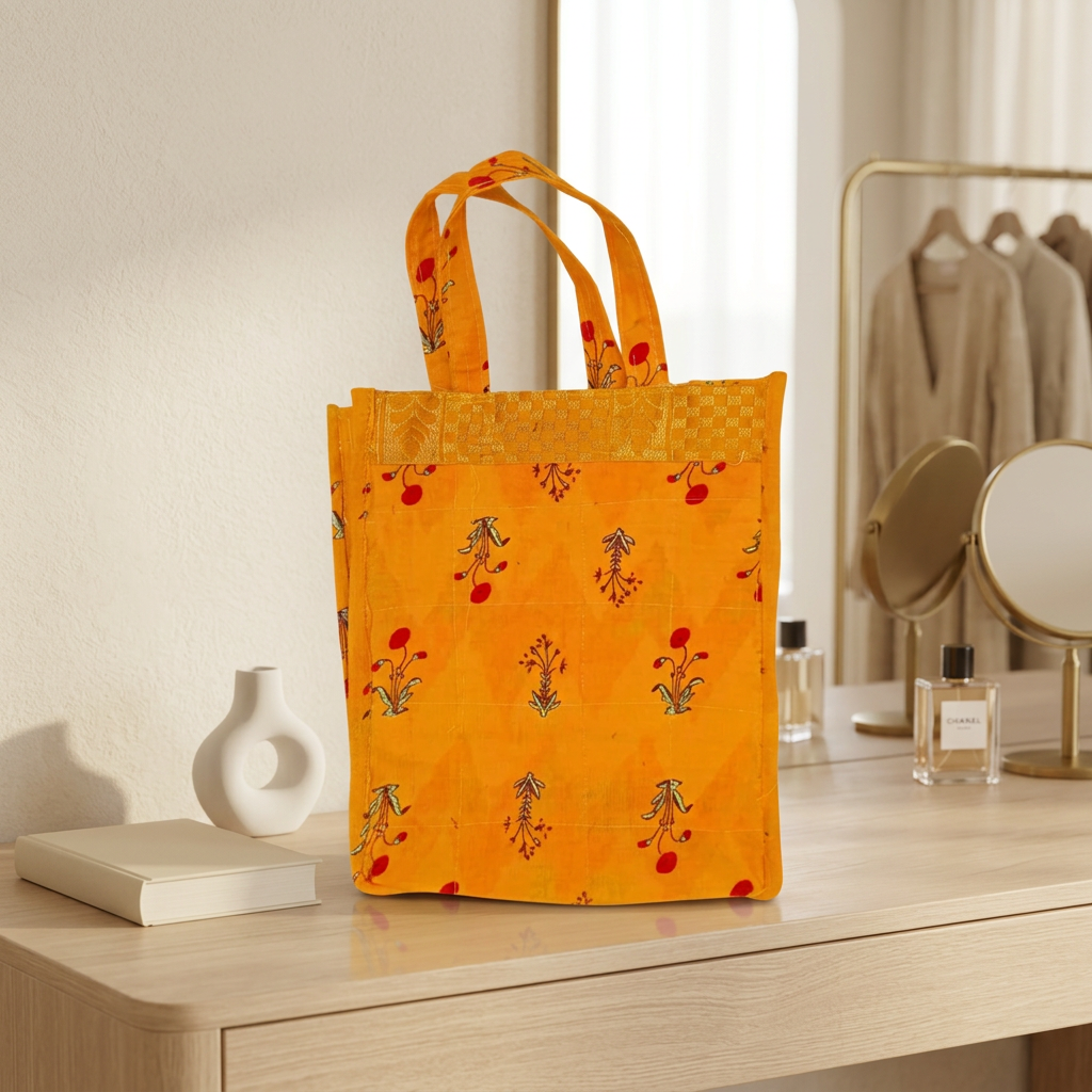 MAULI Handmade Yellow Cloth Tiffin Bag, Medium, 1 Piece