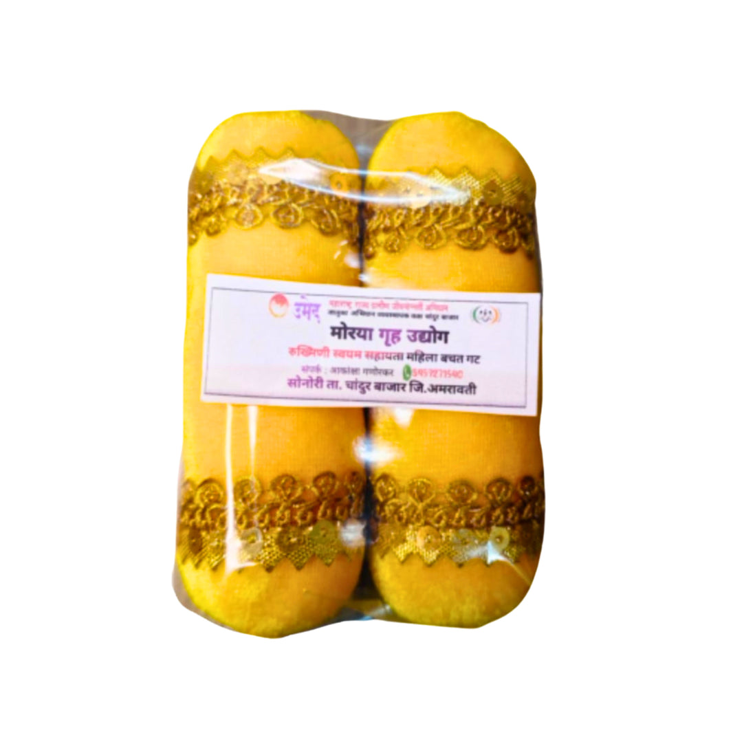 MORAYA Velvet Takiya, Set For Krishna Kanha Ji Bal Gopal, Medium, Decorative Pillow, Yellow Colour, Rukhamini SHG, Pack Of 2