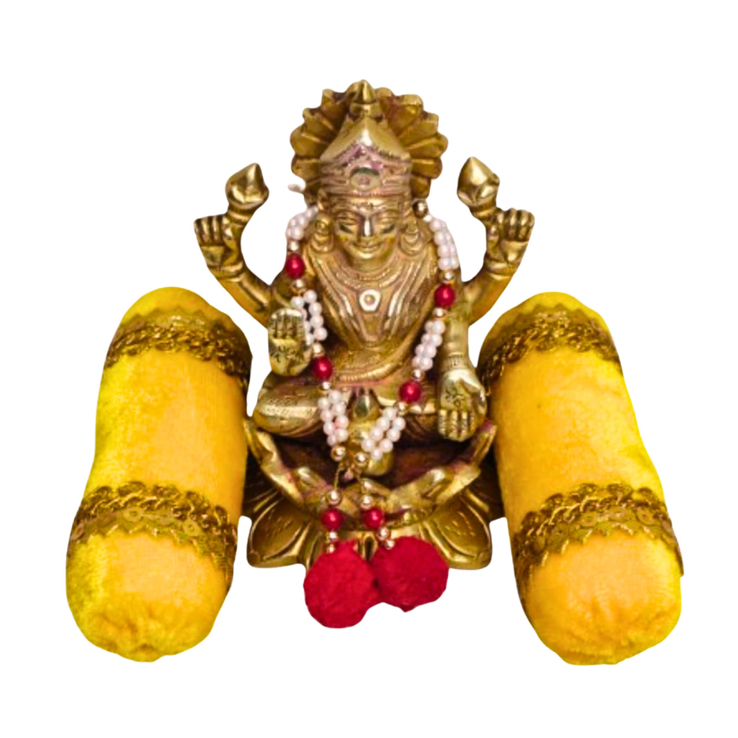 MORAYA Velvet Takiya, Set For Krishna Kanha Ji Bal Gopal, Medium, Decorative Pillow, Yellow Colour, Rukhamini SHG, Pack Of 2