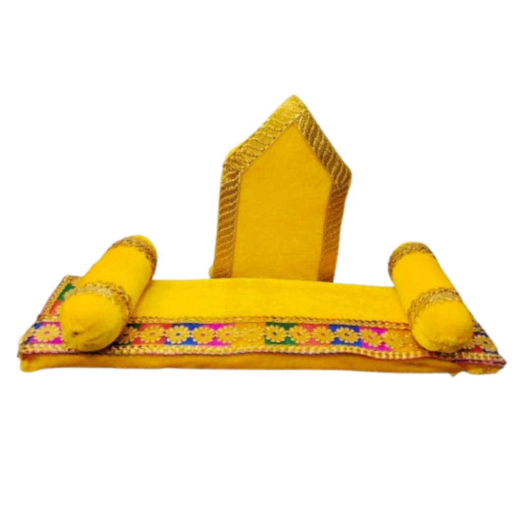 MORAYA Yellow Velvet Pooja Aasan for God Idol/Chowki Aasan, Kapda Cloth for Puja, Shelf Home Mandir, God Idol Sitting Golden Less, Small, Rukhamini SHG, Pack Of 1