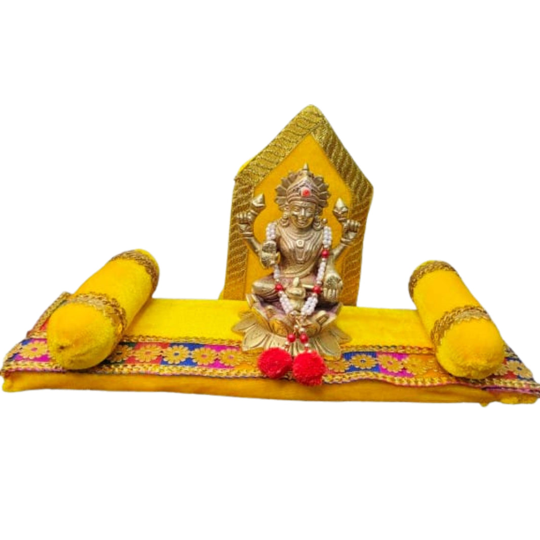 MORAYA Yellow Velvet Pooja Aasan for God Idol/Chowki Aasan, Kapda Cloth for Puja, Shelf Home Mandir, God Idol Sitting Golden Less, Small, Rukhamini SHG, Pack Of 1