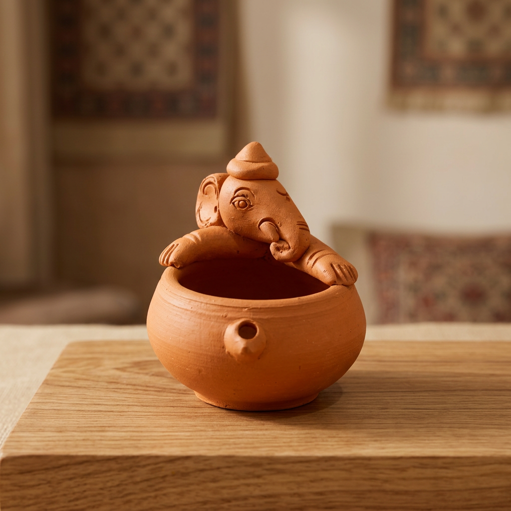 SADGURU Eco Friendly Ganapati Panti Clay Diya Handcrafted from Natural Soil Traditional Pottery Craft Pack of 1