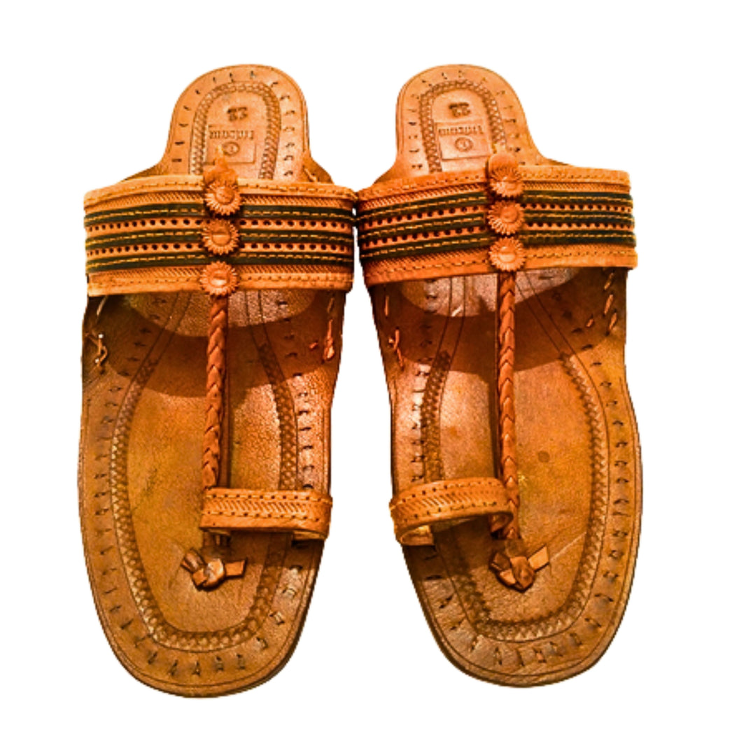 LIDCOM B Design Kolhapuri Chappal GI Tag Genuine Leather Handcrafted Tan Pack of 1