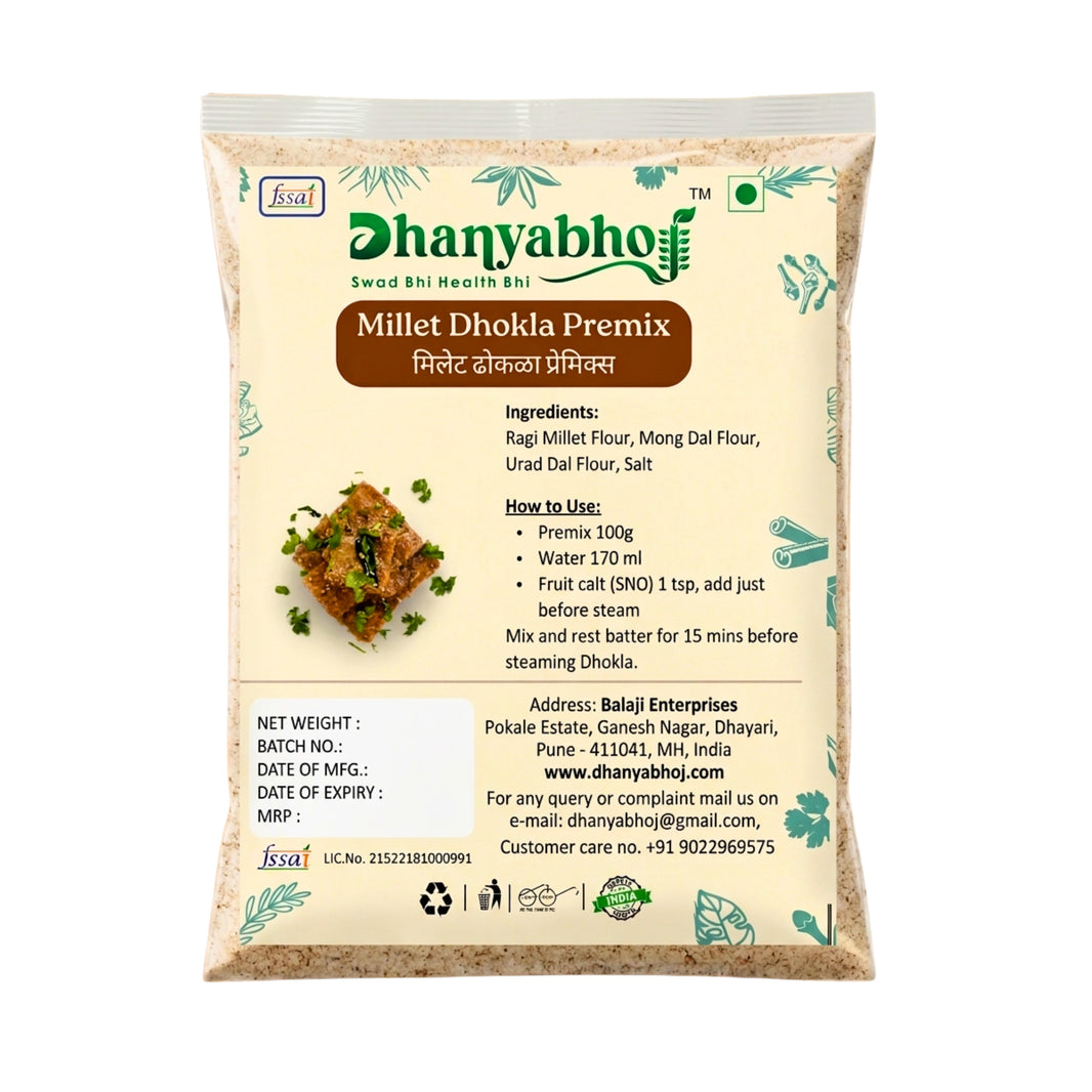 DHANYABHOJ Millet Dhokla Premix Pack Of 250g Healthy Instant Breakfast Mix Ragi Moong Urad Ready To Cook Traditional Nutritious Snack