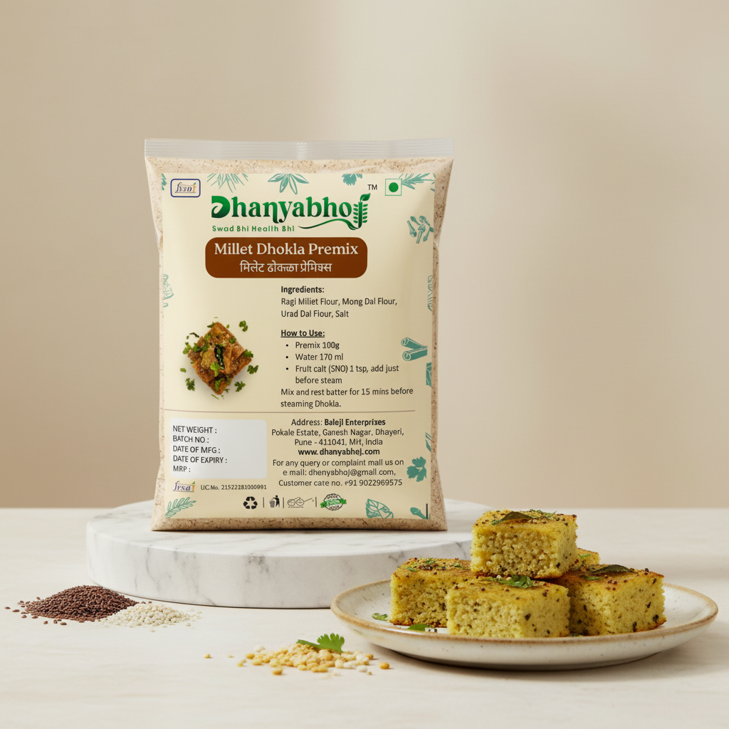 DHANYABHOJ Millet Dhokla Premix Pack Of 250g Healthy Instant Breakfast Mix Ragi Moong Urad Ready To Cook Traditional Nutritious Snack
