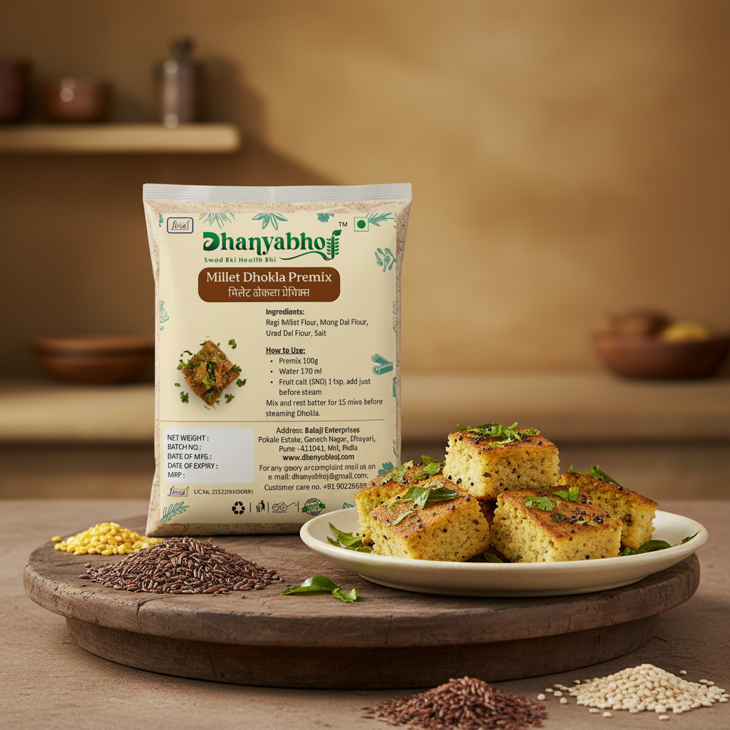 DHANYABHOJ Millet Dhokla Premix Pack Of 250g Healthy Instant Breakfast Mix Ragi Moong Urad Ready To Cook Traditional Nutritious Snack