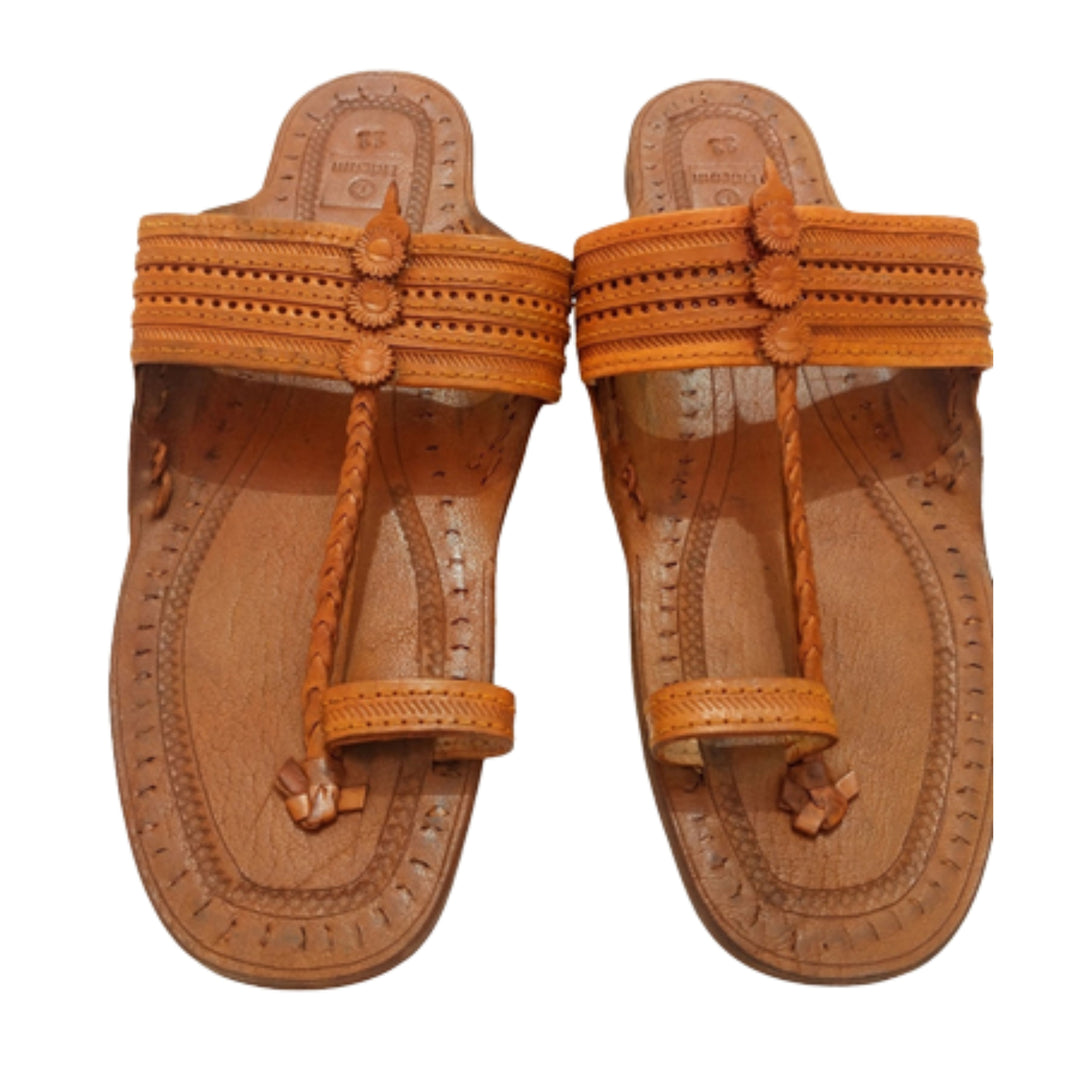 LIDCOM C Design Kolhapuri Chappal GI Tag Genuine Leather Handcrafted Tan Pack of 1