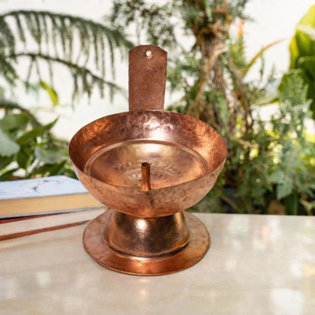 GRAMIN ARTIST Handmade Copper Lamp With Base Tejas Size No 3 Pack Of 1 Piece Traditional Pooja Diya Decorative Spiritual Home Decor