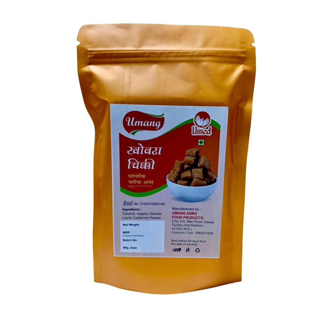 UMANG GRAH UDHYOG Khobara Chikki Pack Of 160gm Traditional Coconut Jaggery Sweet Crunchy Snack Delight